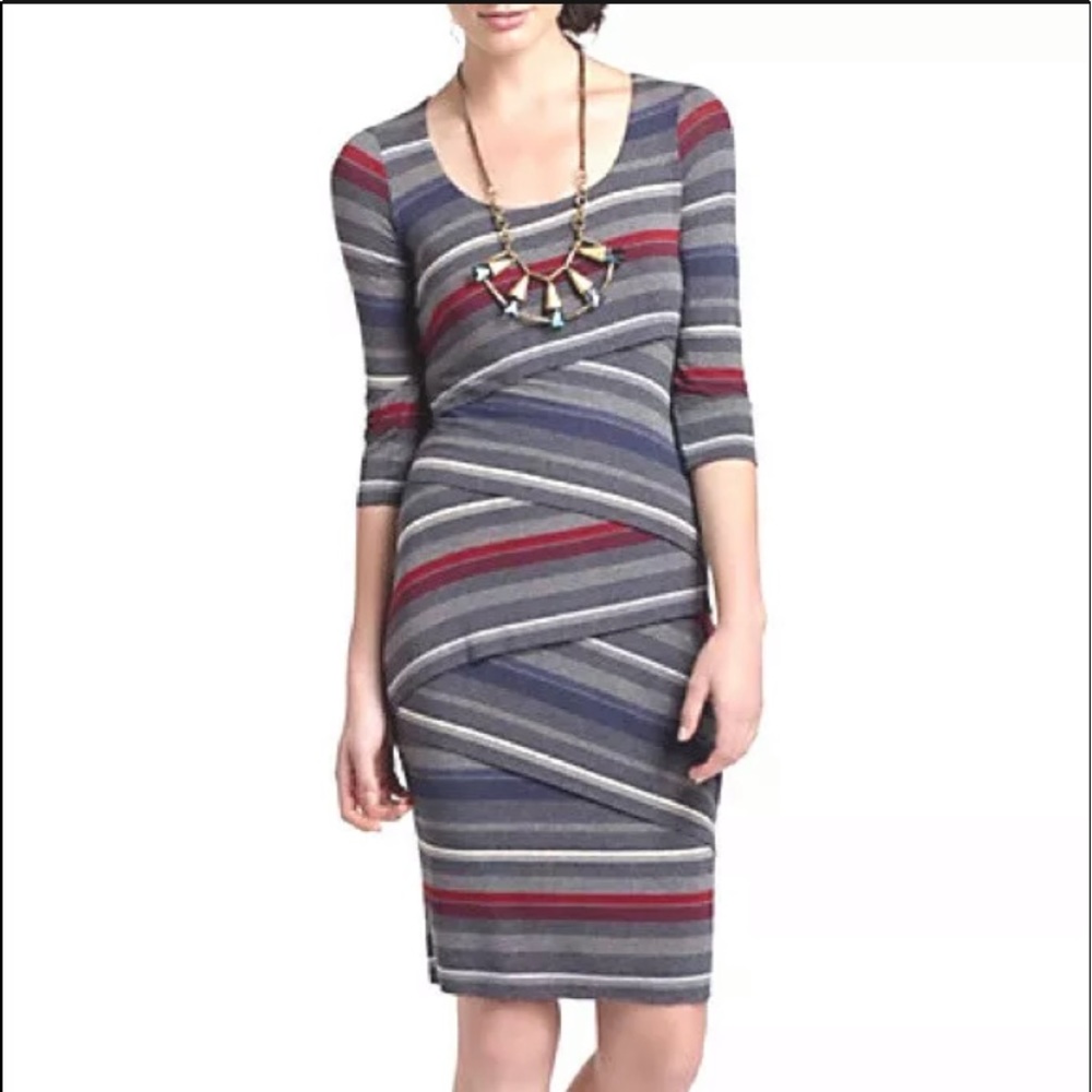 Anthropologie Bailey 44 Womens Large Gray Striped Column BodyCon Bandage Dress